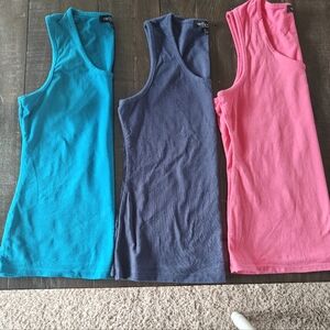 Set of Three Sleeveless Tops in Blue, Navy, and Pink